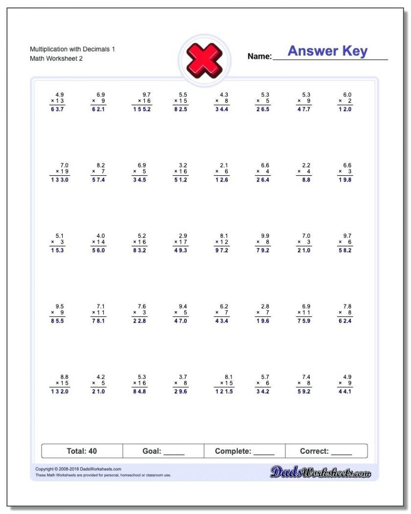 Multiplying Decimals Worksheets With Answers The B  Clubdetirologrono Pertaining To Multiplying Decimals Worksheets 6Th Grade