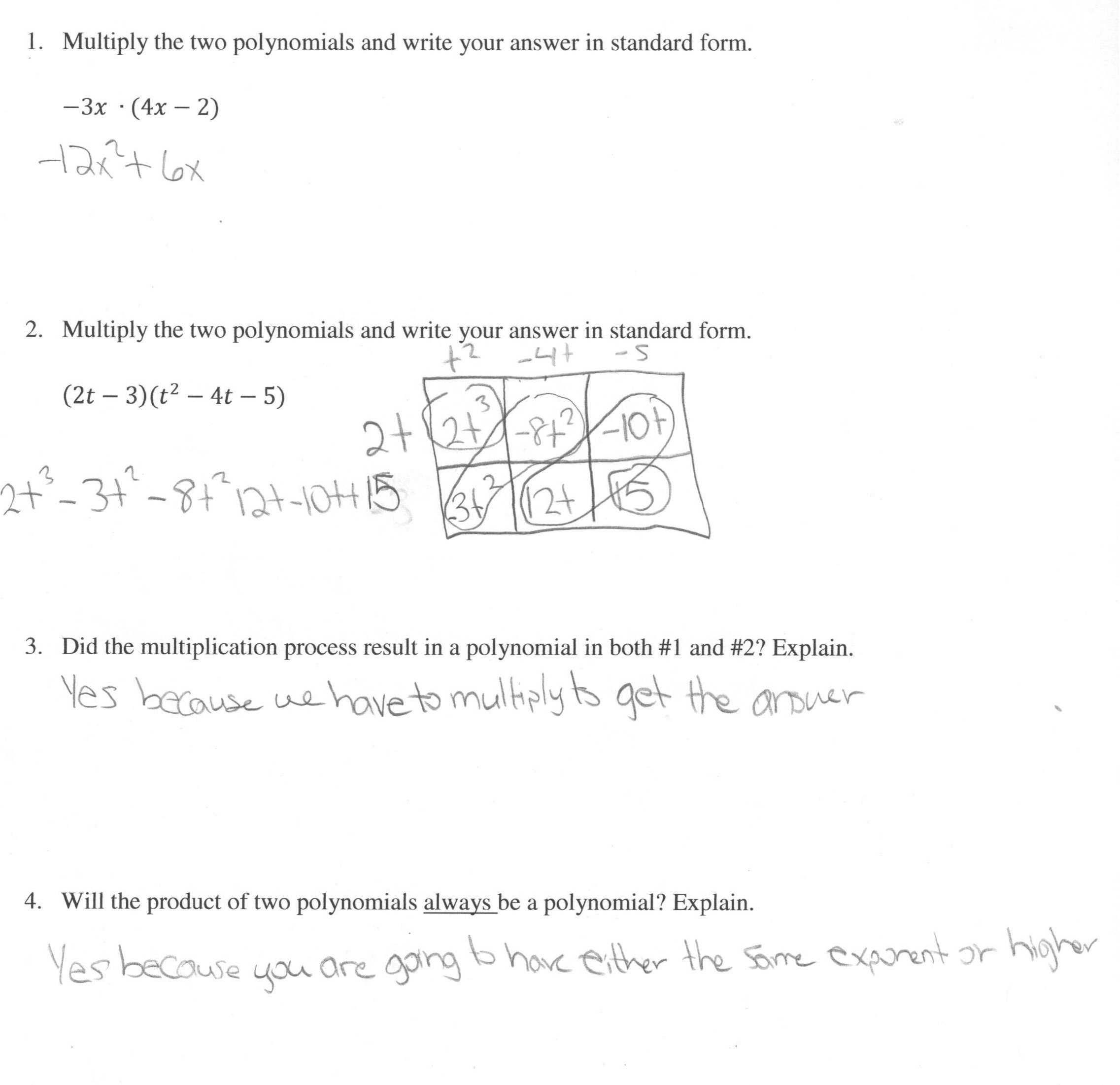 Multiplying Polynomials  1 Students Are Asked To Multiply Along With Multiplying Polynomials Worksheet 1 Answers