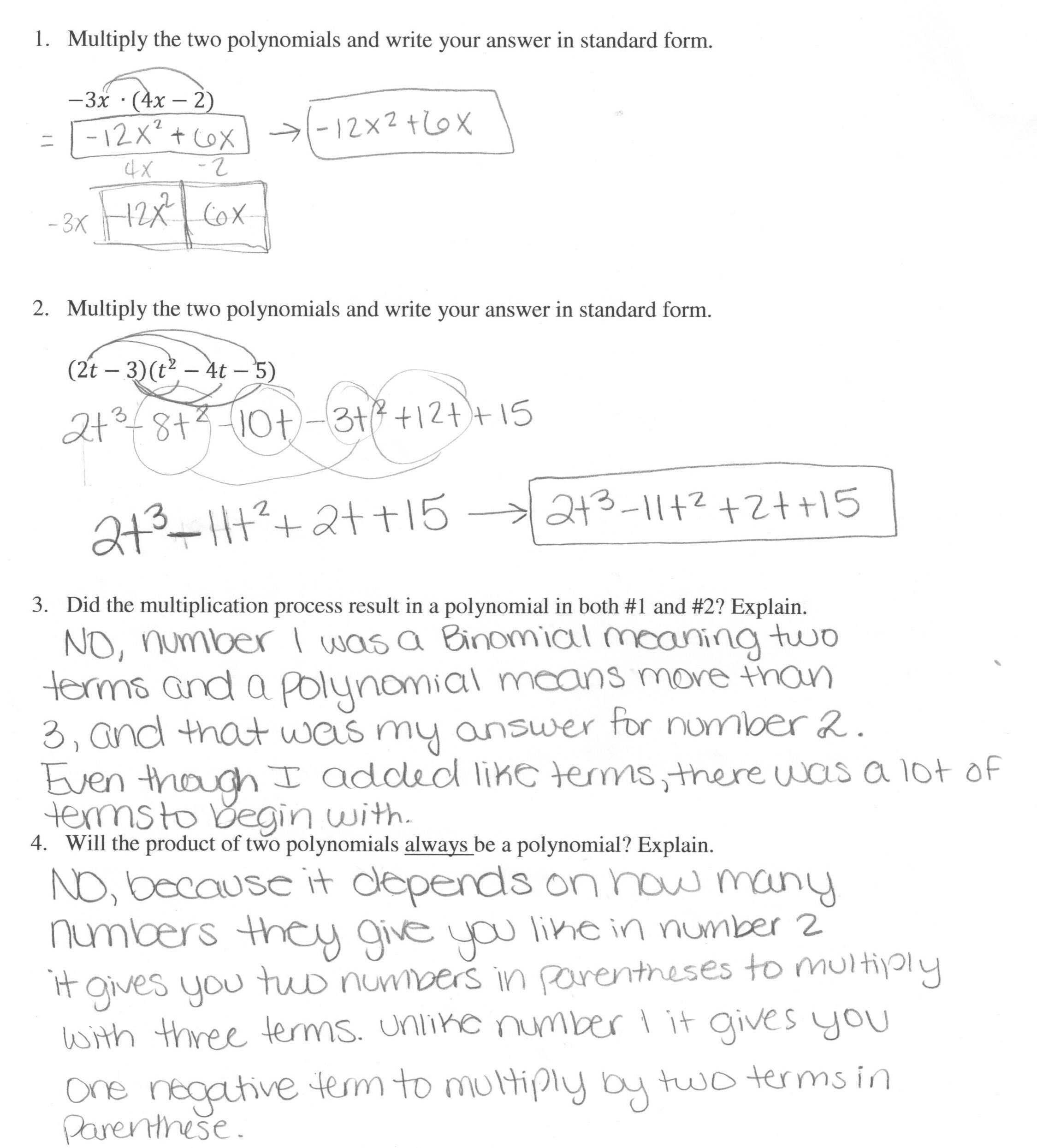 Multiplying Polynomials  1 Students Are Asked To Multiply Within Multiplying Polynomials Worksheet 1 Answers