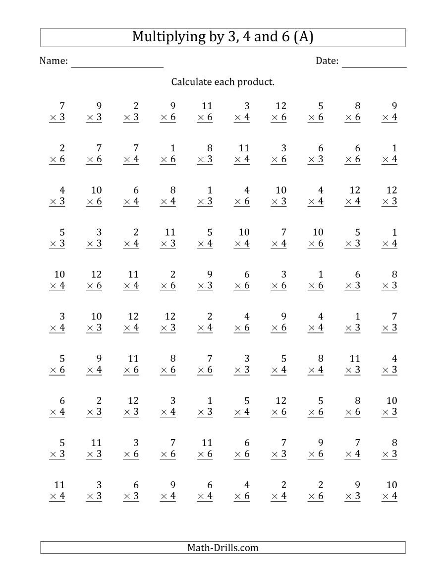 Multiplyinganchor Facts 3 4 And 6 Other Factor 1 To 12 A Throughout Multiplying 3 Factors Worksheets