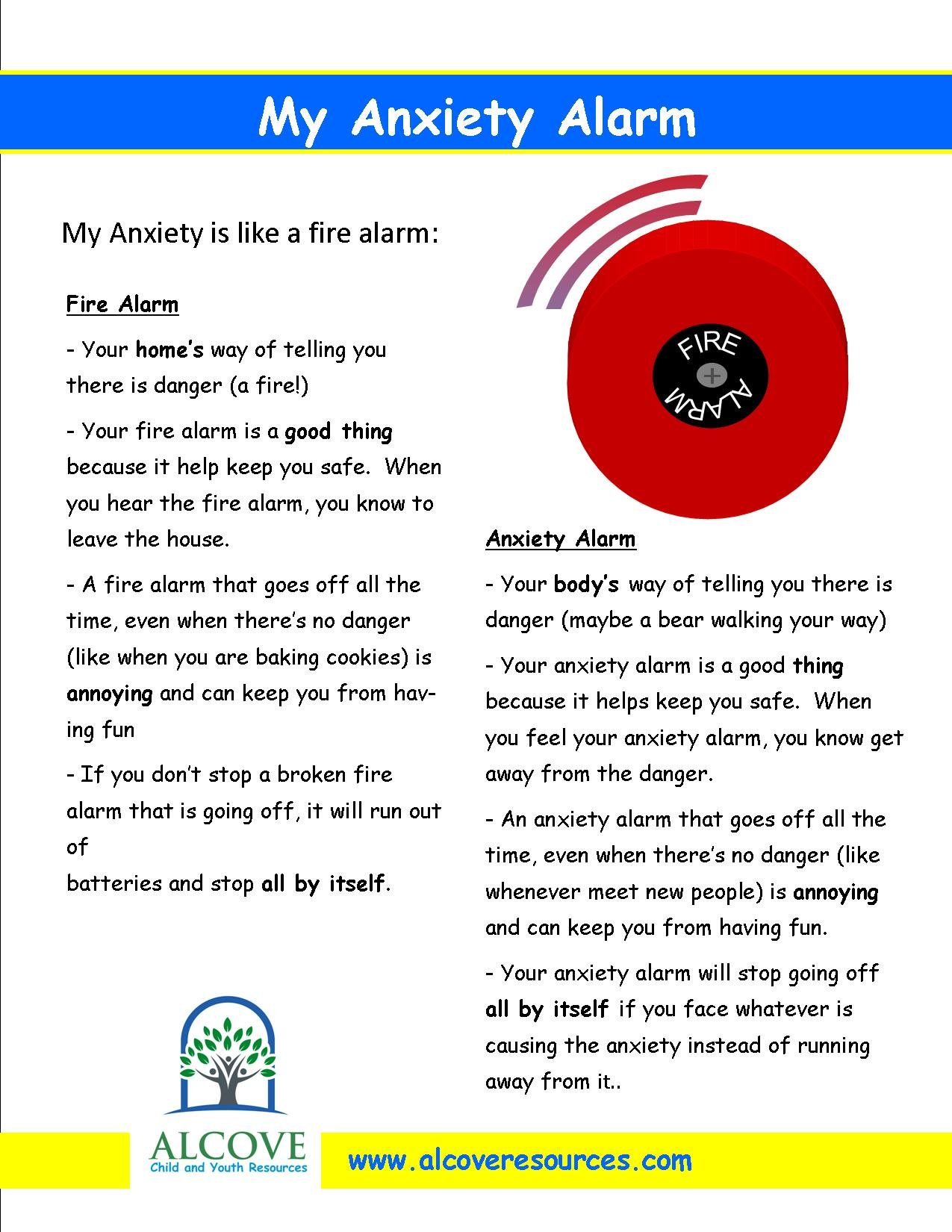 My Anxiety Alarm Worksheet For Kids  Alcove Child And Youth Resources Inside Anxiety Worksheets For Kids