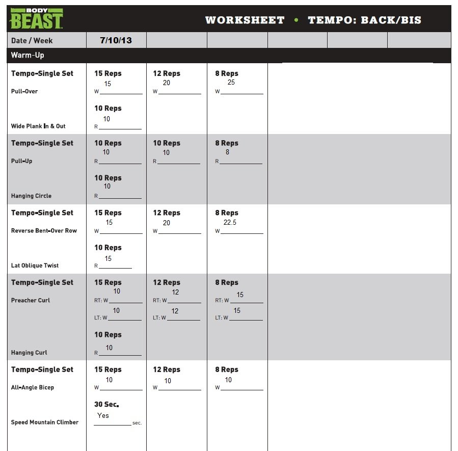 My Body Beast Journey  Dumbbells And Diapers Also Body Beast Cardio Worksheet