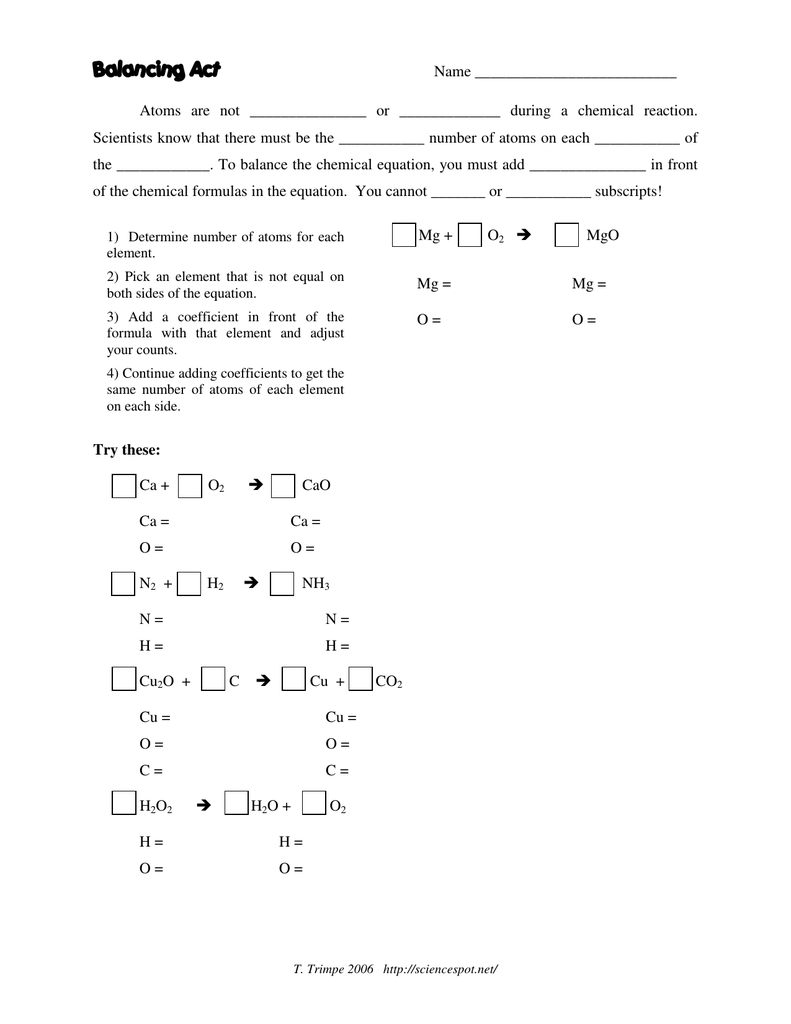 Name Intended For Balancing Act Practice Worksheet Answers