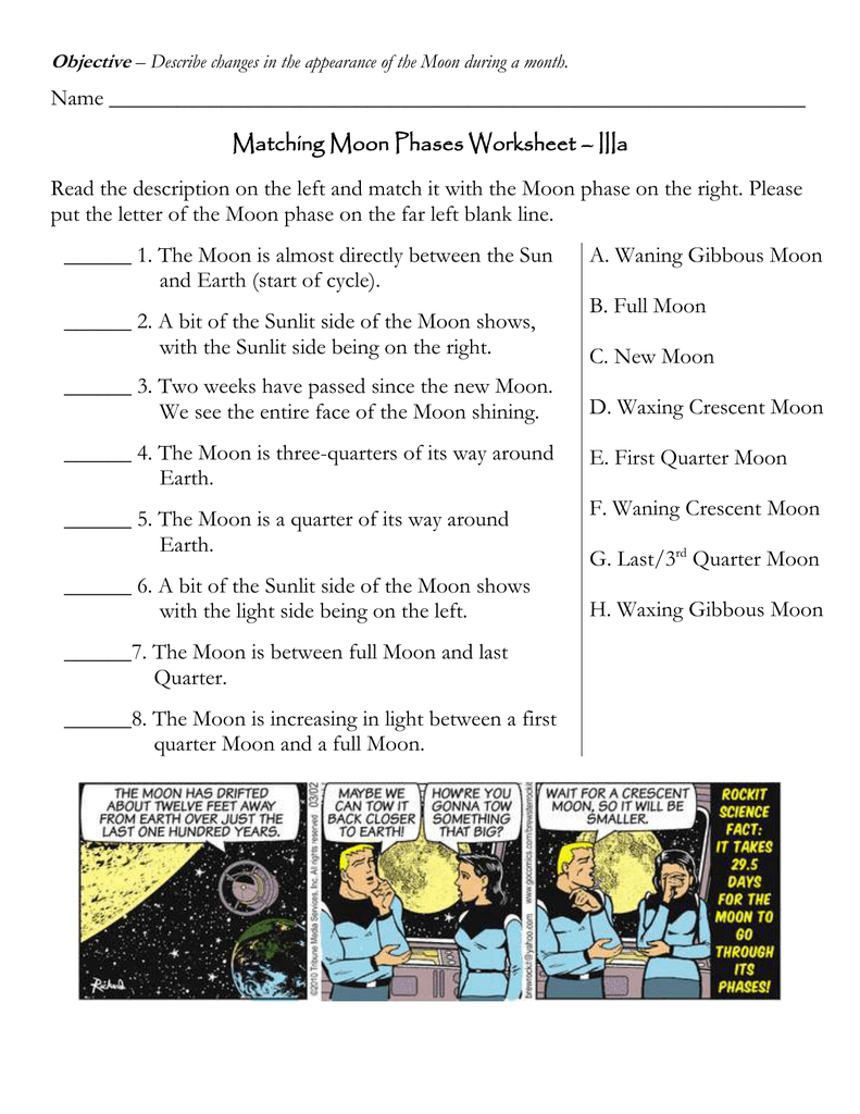 Name Matching Moon Phases Worksheet – Iiia With Regard To Moon Phases Worksheet Answers