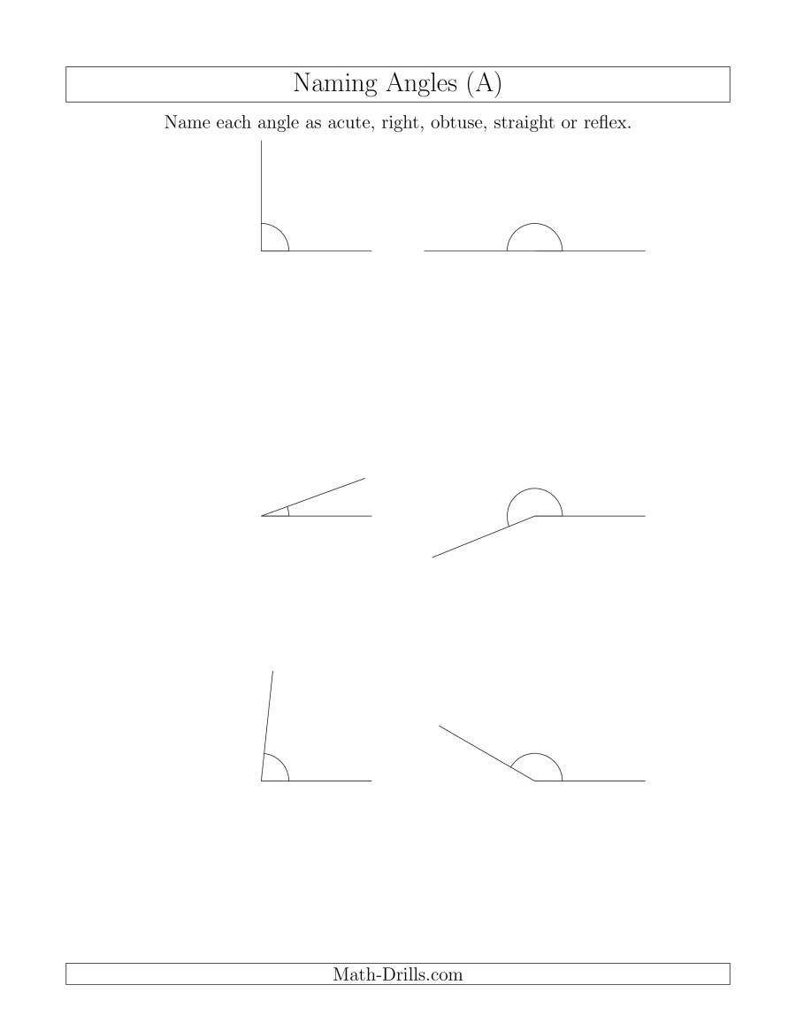 Naming Angles Acute Obtuse Right Straight Reflex A Throughout Naming Angles Worksheet Answers