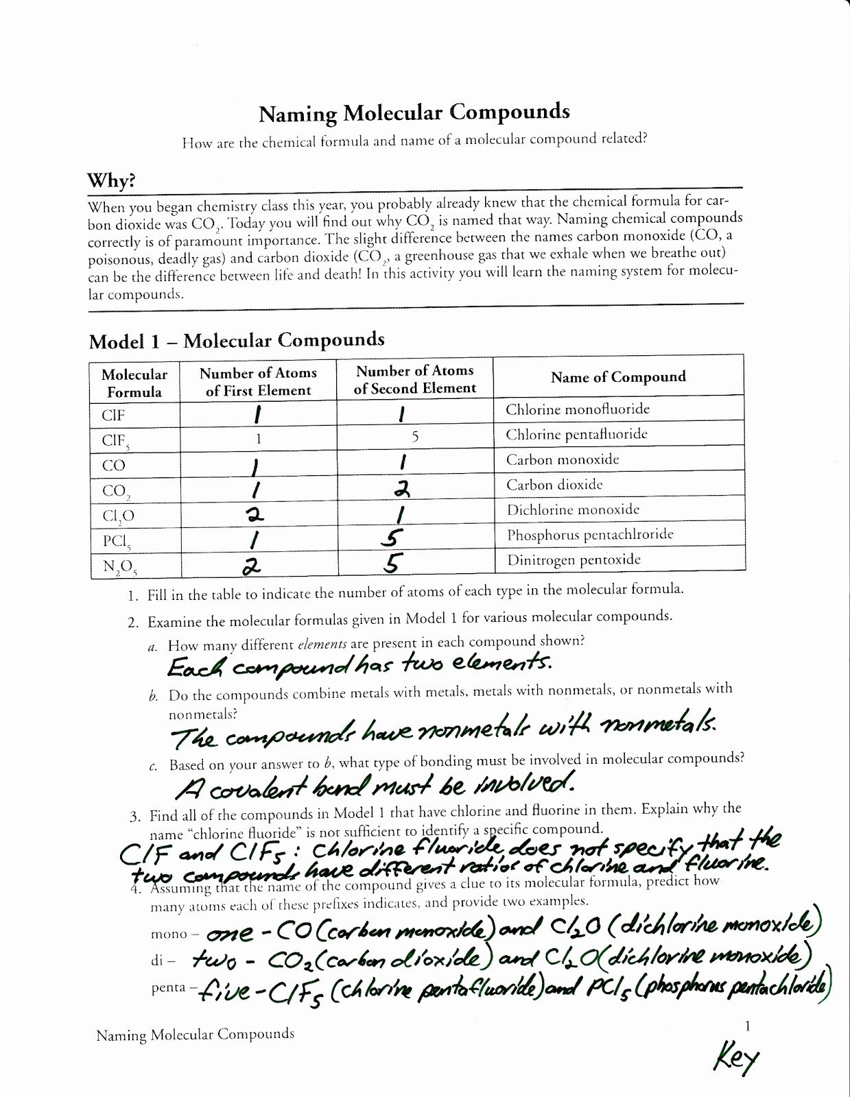 Naming Molecular Compounds Pogil Answers  Newatvs For Molecular Compounds Worksheet