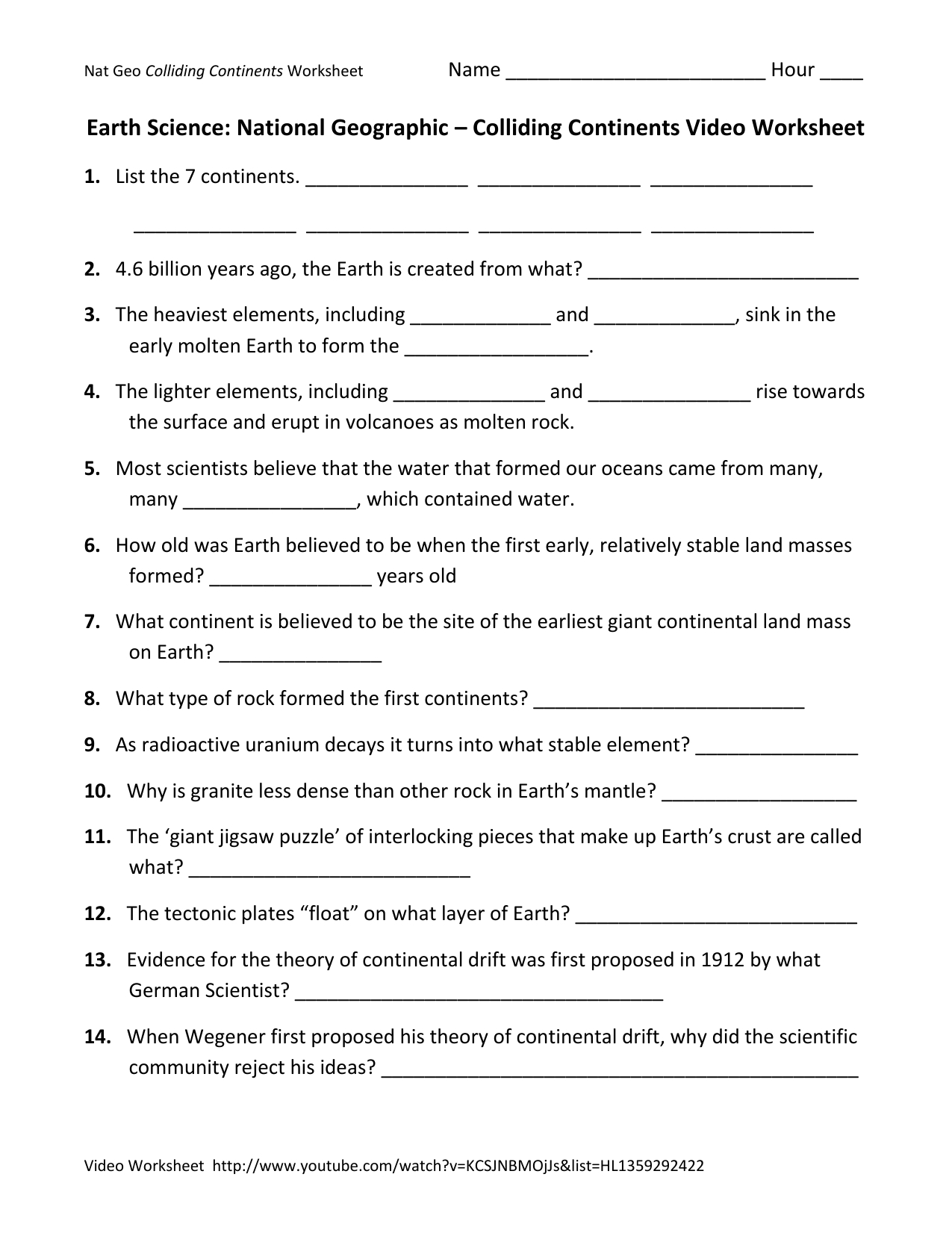 National Geographic – Colliding Continents Video With National Geographic Colliding Continents Video Worksheet Answer Key