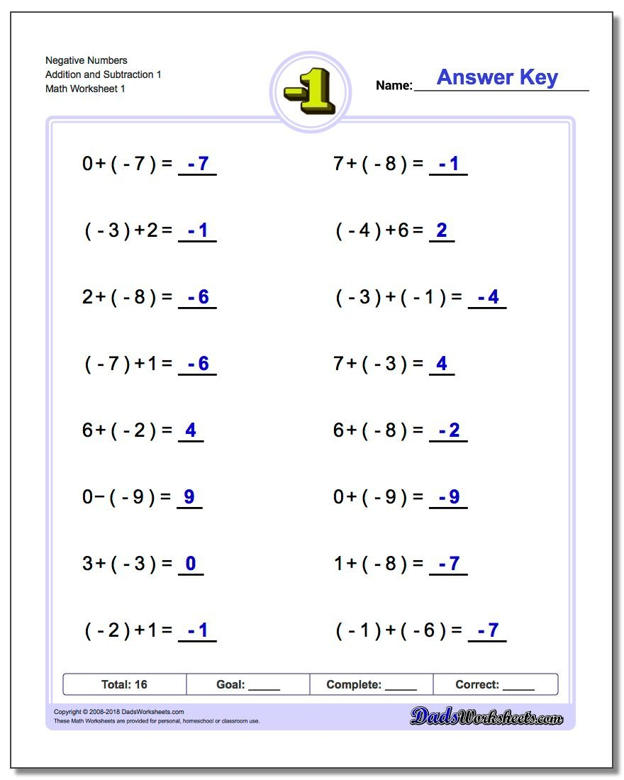 Negative Numbers Intended For Integers Worksheets With Answers