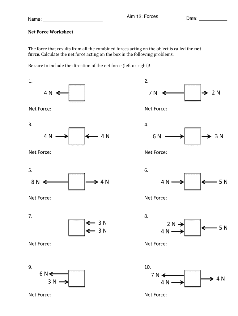 Net Force Worksheet Answers  Fill Online Printable Fillable Within Net Force Worksheet Answers