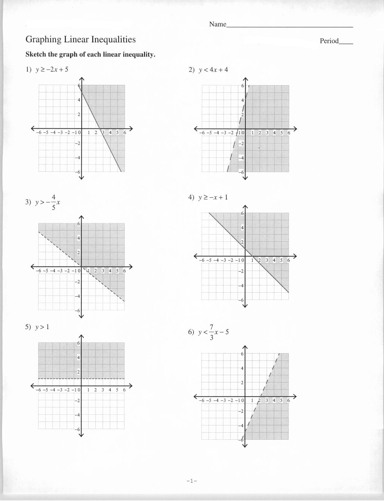 Graphing Linear Inequalities And Systems Of Linear Inequalities Short Answer Worksheet Systems