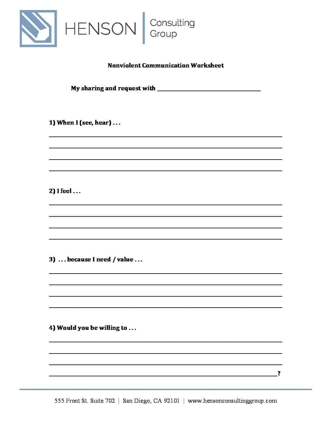 Nonviolentcommunicationworksheethensonconsultinggroup – Henson Throughout Communication Worksheets For Adults Pdf