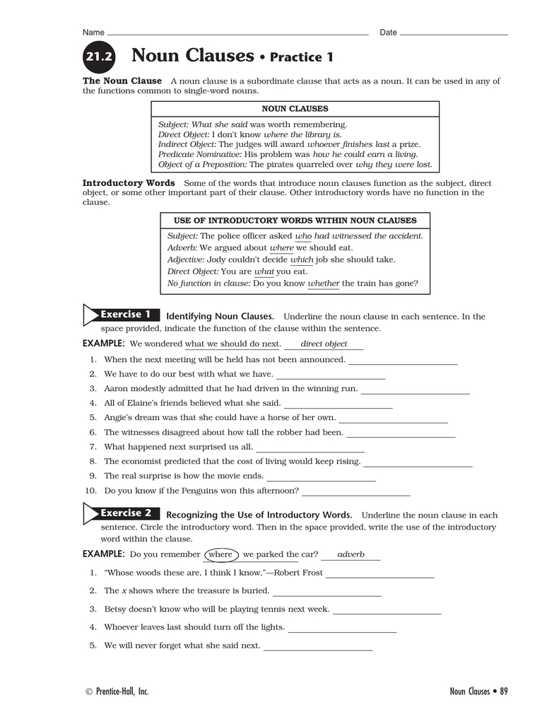 Noun Clauses • Practice 1 212 With Subjects Objects And Predicates With Pirates Worksheet