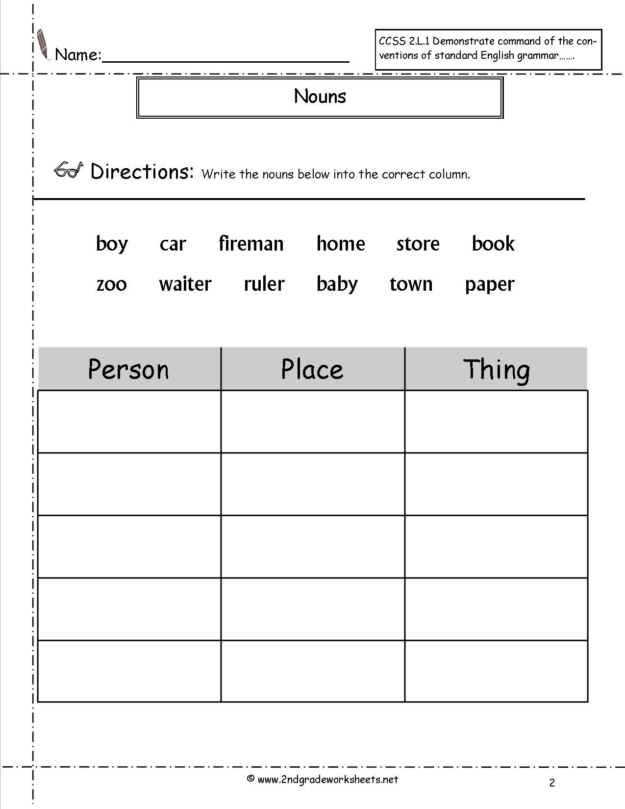 Nouns Worksheets And Printouts Intended For Nouns Worksheet 2Nd Grade