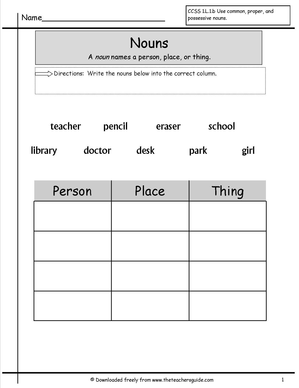 Nouns Worksheets From The Teacher's Guide For Noun Worksheets For Kindergarten