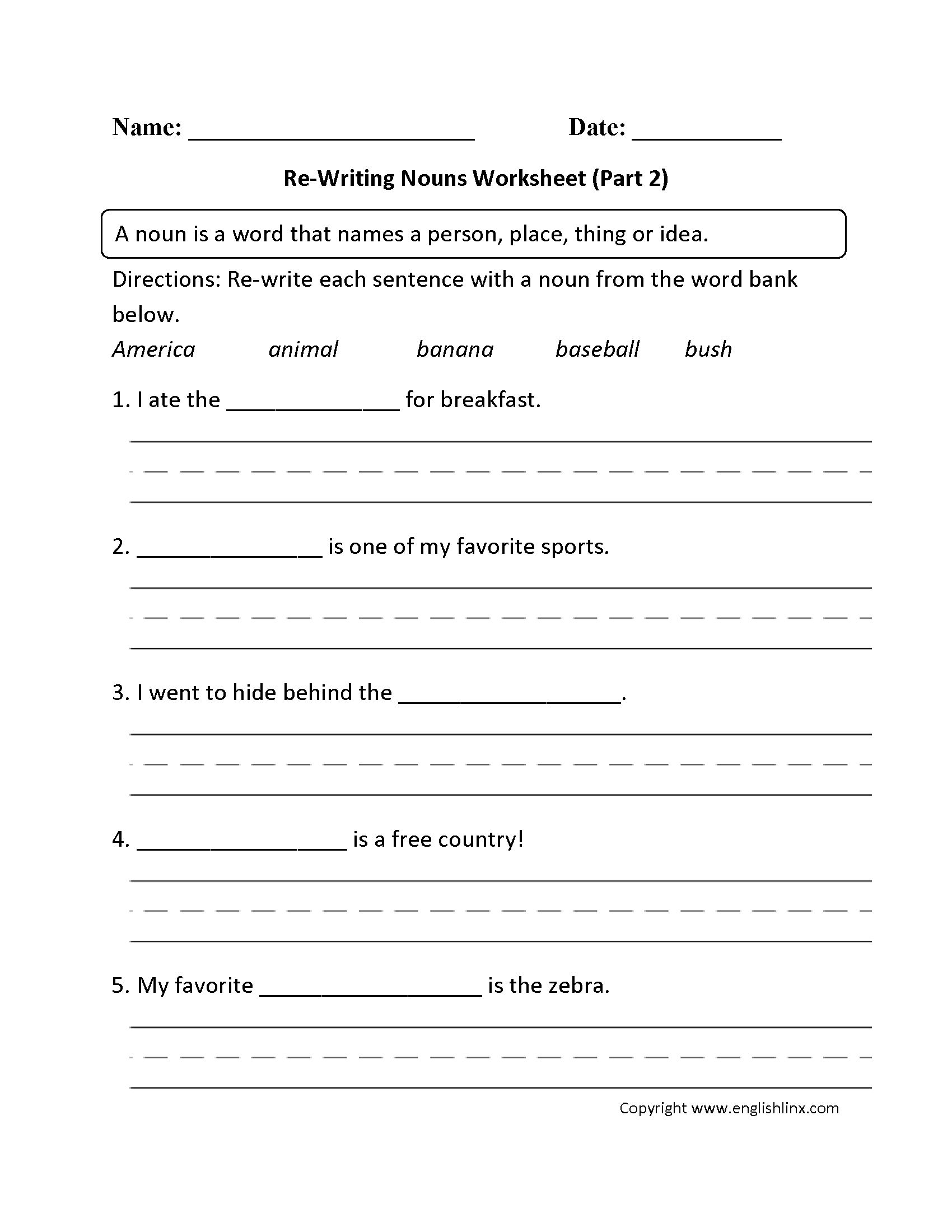 Nouns Worksheets  Regular Nouns Worksheets Pertaining To 6Th Grade Language Arts Worksheets Pdf