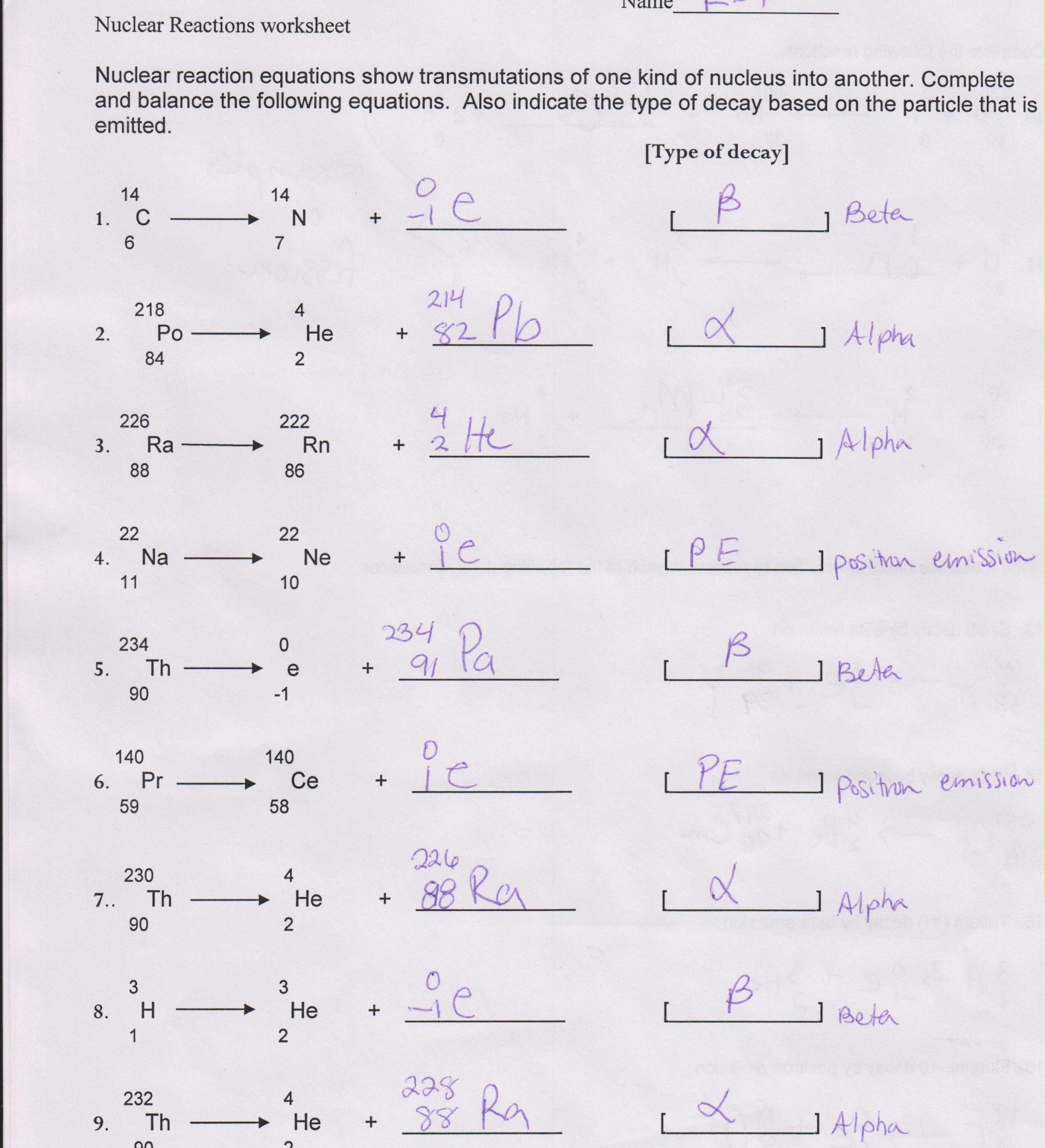 Nuclear Decay Worksheet Answers Chemistry Cursive Worksheets Pertaining To Nuclear Decay Worksheet Answers Chemistry