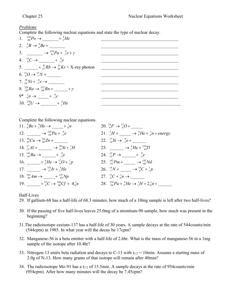Nuclear Equations Worksheet Inside Nuclear Equations Worksheet