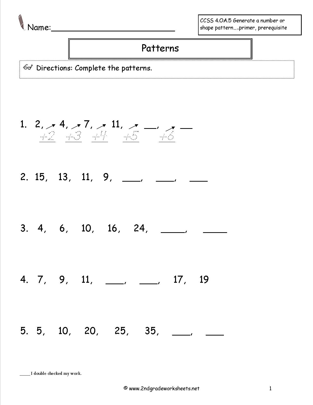 Number And Shape Patterns Worksheets Intended For Number Pattern Worksheets For Grade 1