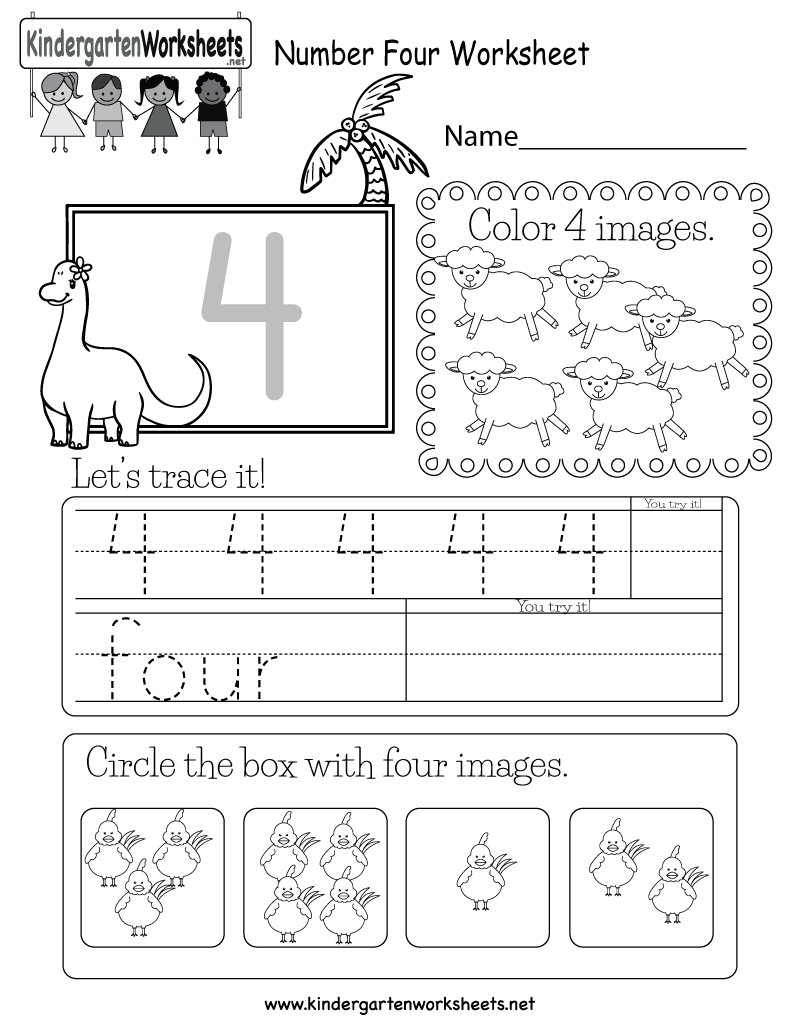Number Four Worksheet  Free Kindergarten Math Worksheet For Kids With Regard To Number 4 Worksheets