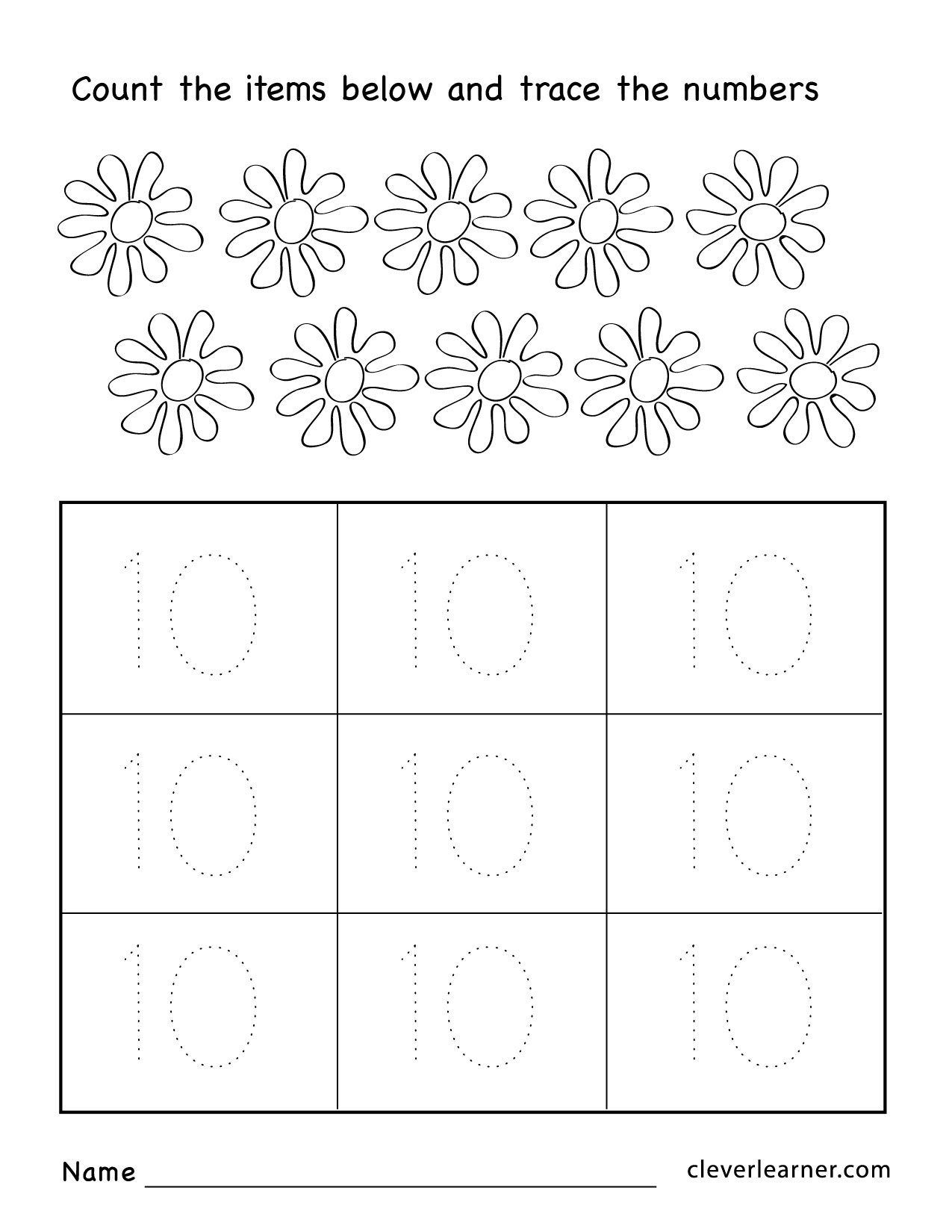 Number Ten Writing Counting And Identification Printable Worksheets With Regard To Worksheets For Children