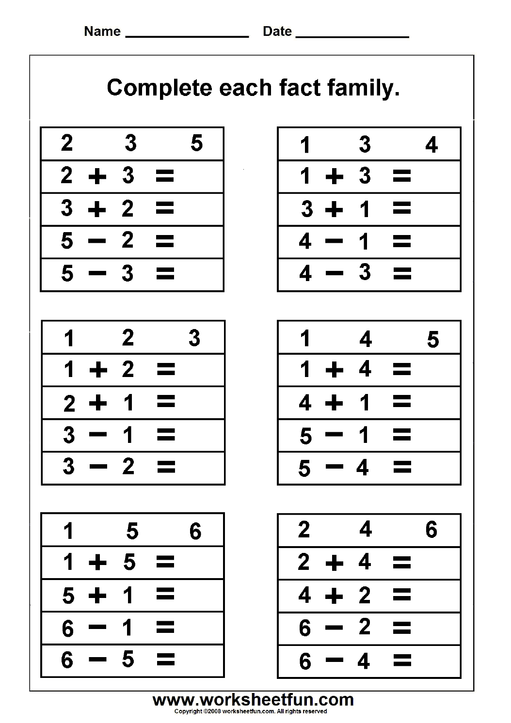 Numbers Fact Family  Free Printable Worksheets – Worksheetfun In Fact Family Worksheets For First Grade