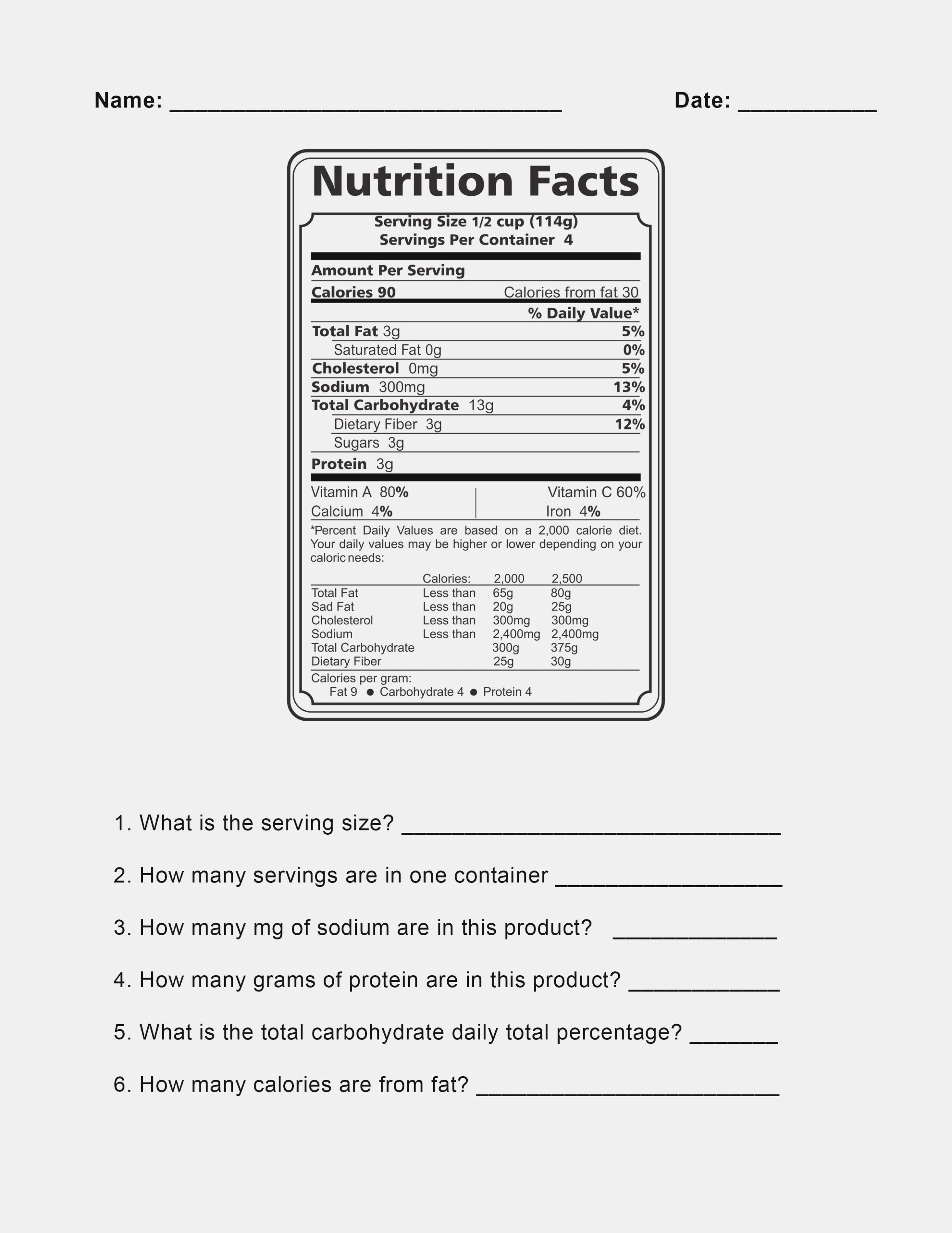 Nutrition Fact Food Label Worksheet Free Printable H11Eo11 Food Throughout Free Nutrition Worksheets