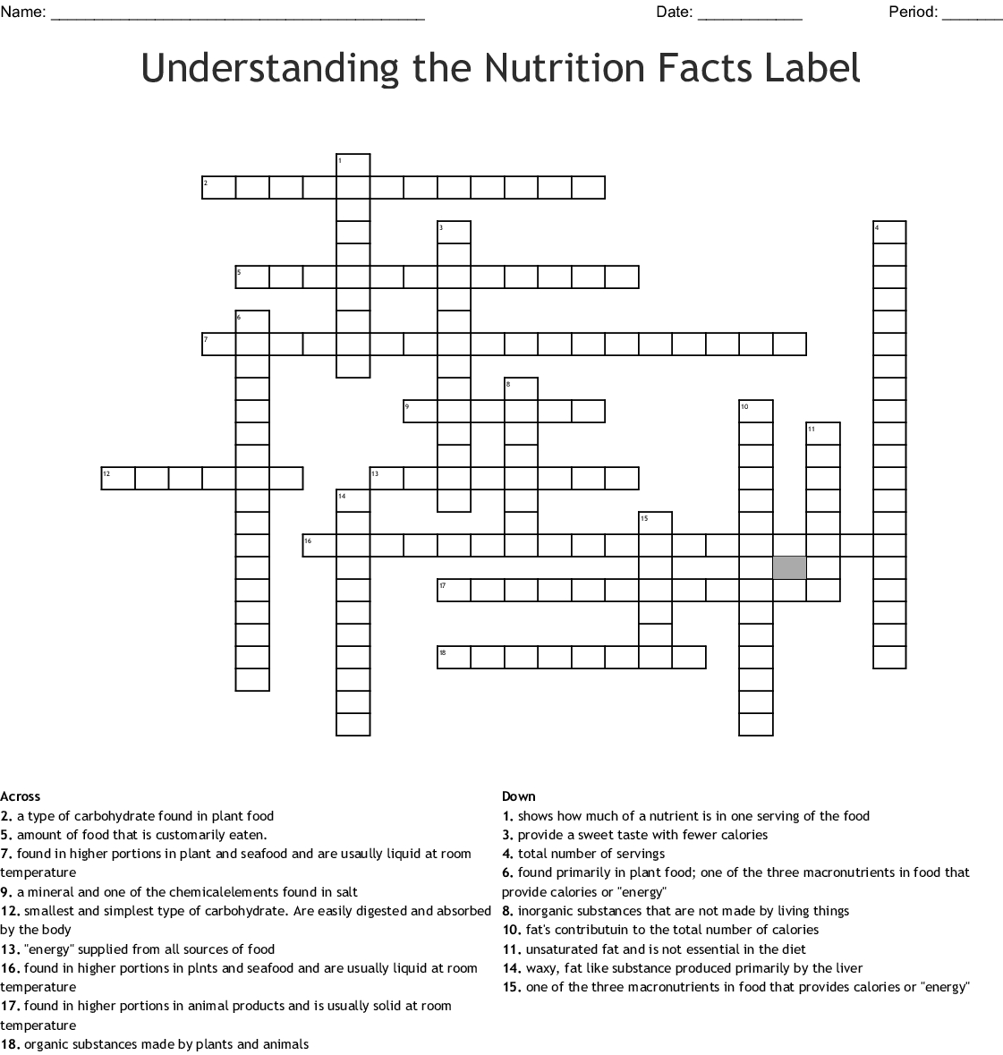 Nutrition Label Word Search  Wordmint For Nutrition Label Worksheet Answer Key Pdf