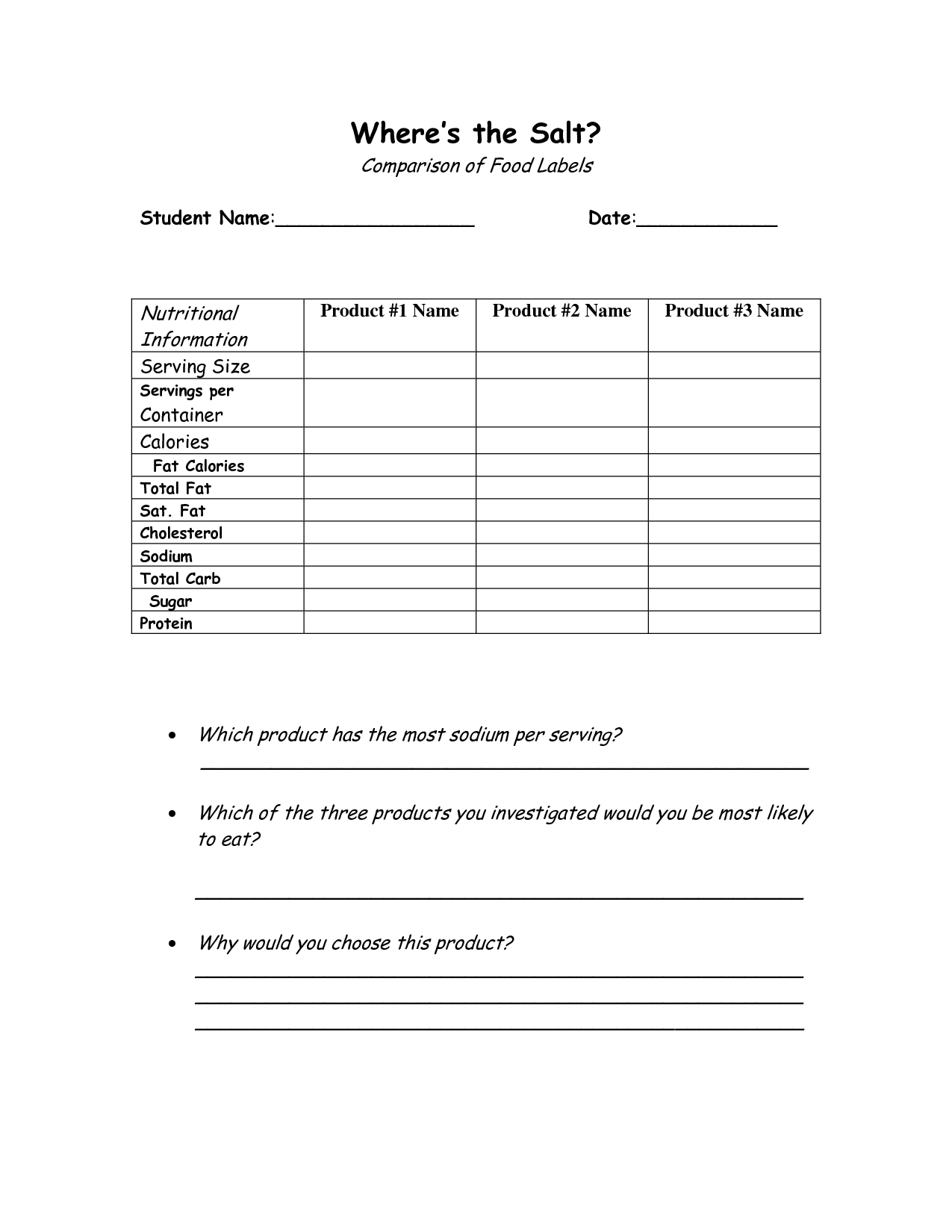Nutrition Label Worksheet Nscsd Answers  Trovoadasonhos Within Reading Food Labels Worksheet