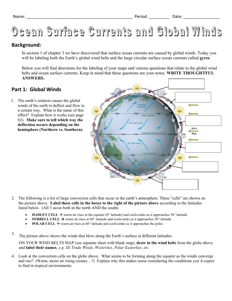 Ocean Surface Currents And Global Winds And Ocean Surface Currents Worksheet