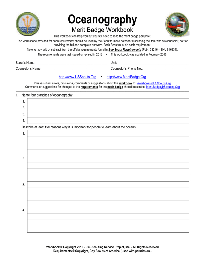 Oceanography  Us Scouting Service Project Also Eagle Scout Merit Badge Requirements Worksheet