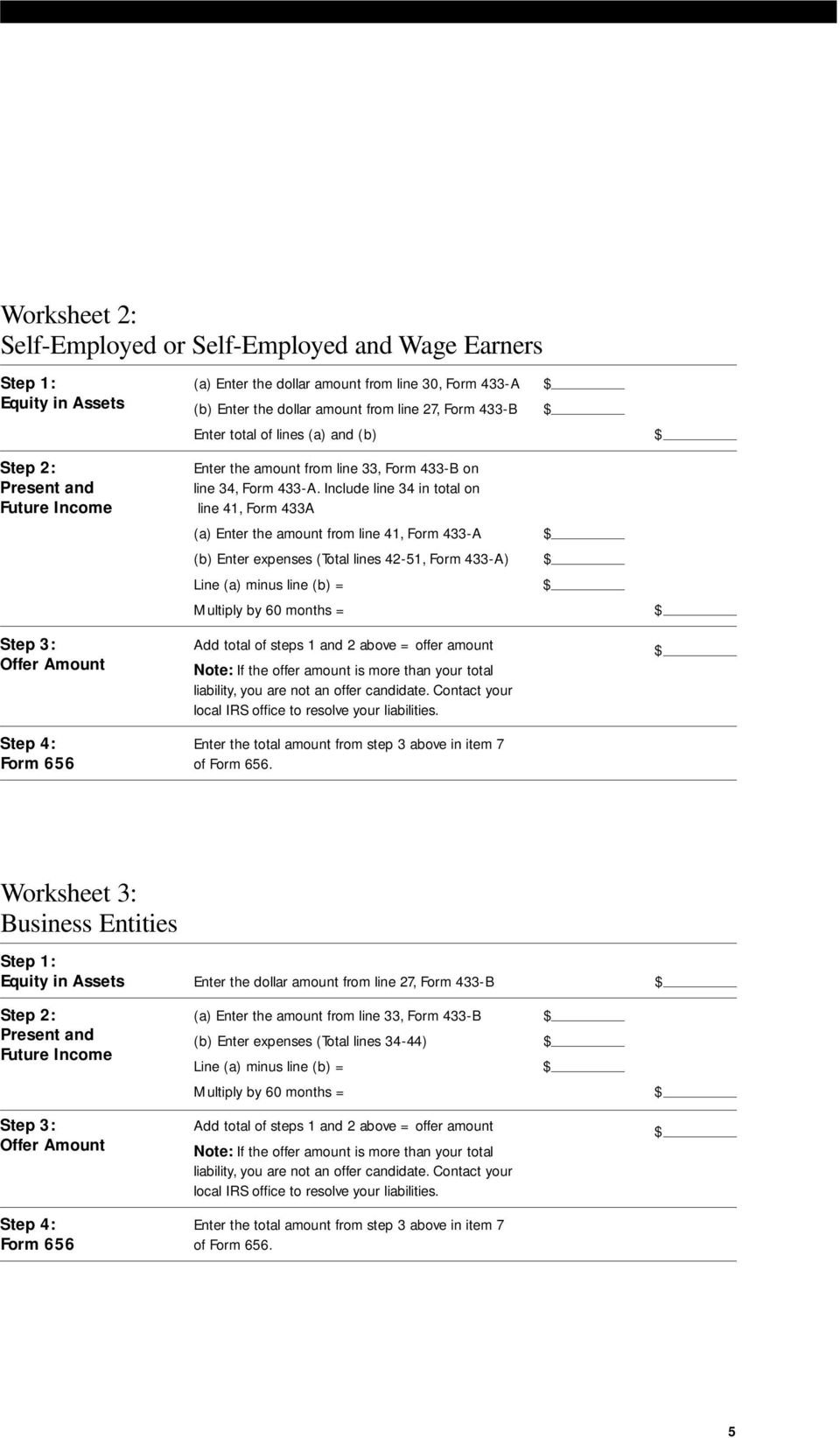 Offer In Compromise Worksheets To Calculate An Acceptable Offer Also Form 433 A Worksheet