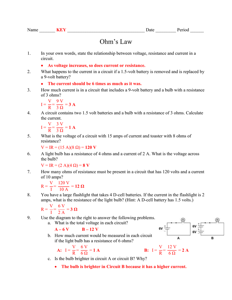 Ohms Law Worksheet Answers Inside Worksheet Power And Ohm039S Law Answer Key