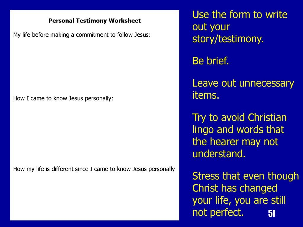 Oneday Witnessing Workshop  Ppt Download For Personal Testimony Worksheet