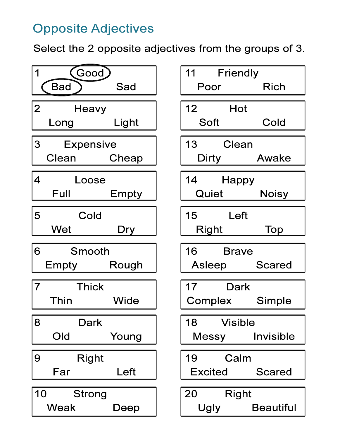 Opposites For Kids Find The 2 Opposite Words In Each Group  All Esl Intended For Opposites Preschool Worksheets