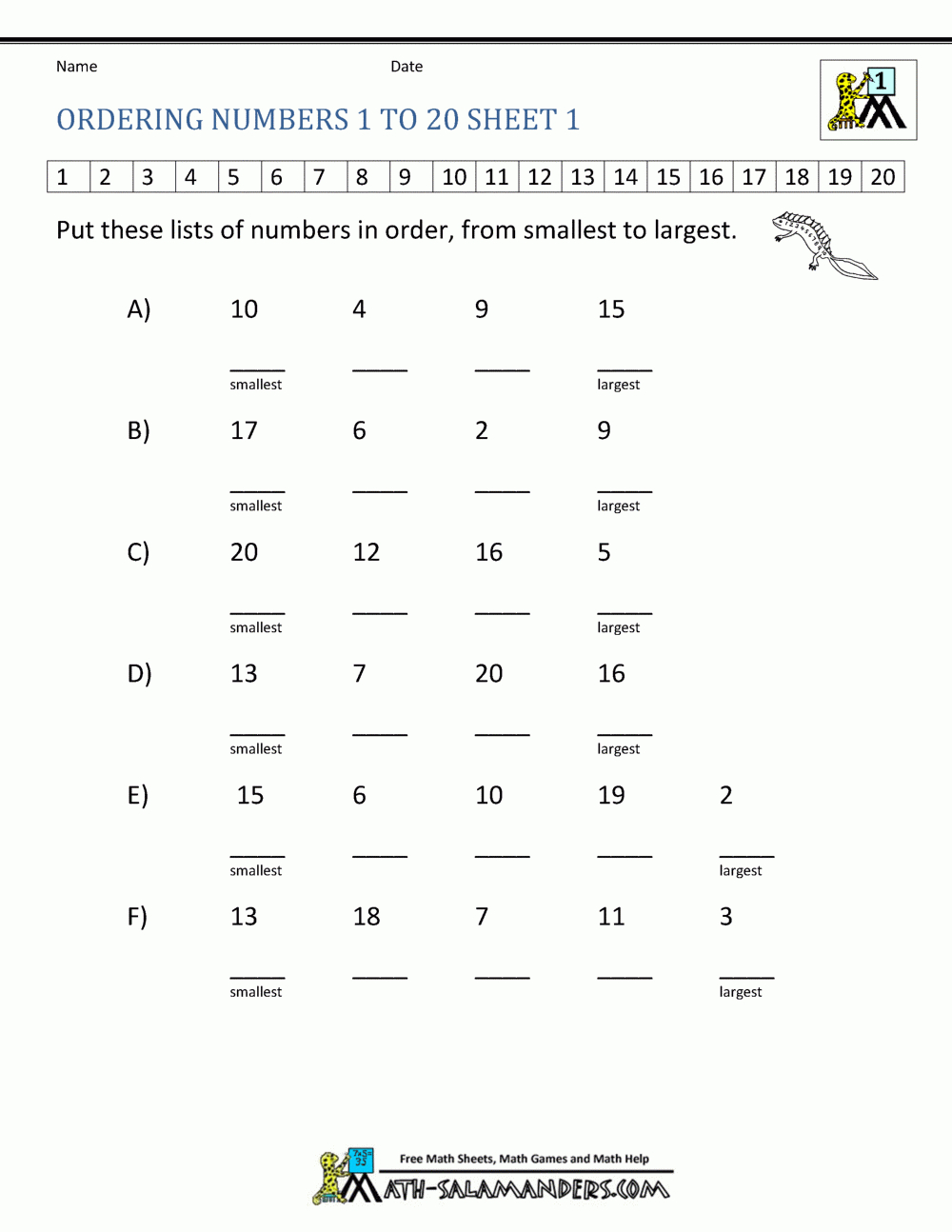 Ordering Numbers Worksheet Up To 99 As Well As Number 2 Worksheets