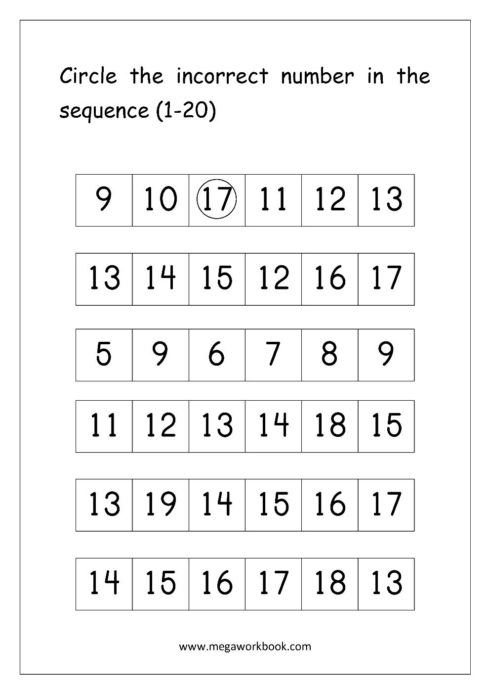 Ordering Numbers Worksheets Missing Numbers What Comes Before And For Counting Worksheets 1 20
