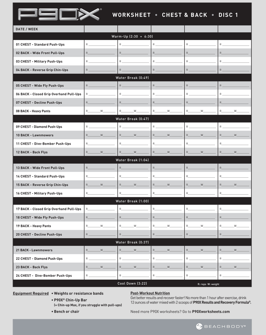P90Xworksheet1 And P90X Chest And Back Worksheet