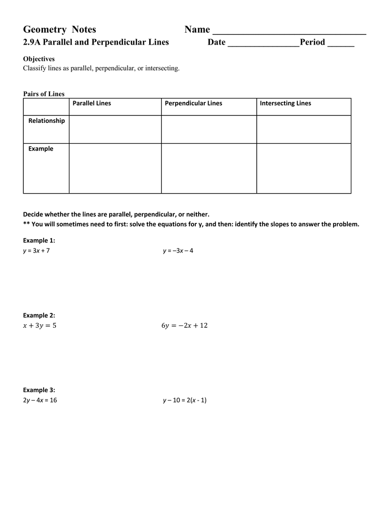 Parallel And Perpendicular Lines With Regard To Equations Of Parallel And Perpendicular Lines Worksheet With Answers