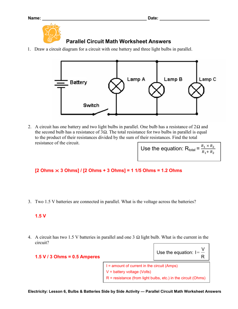 Parallel Circuit Math Worksheet Answers Pertaining To Electric Circuits Worksheets With Answers
