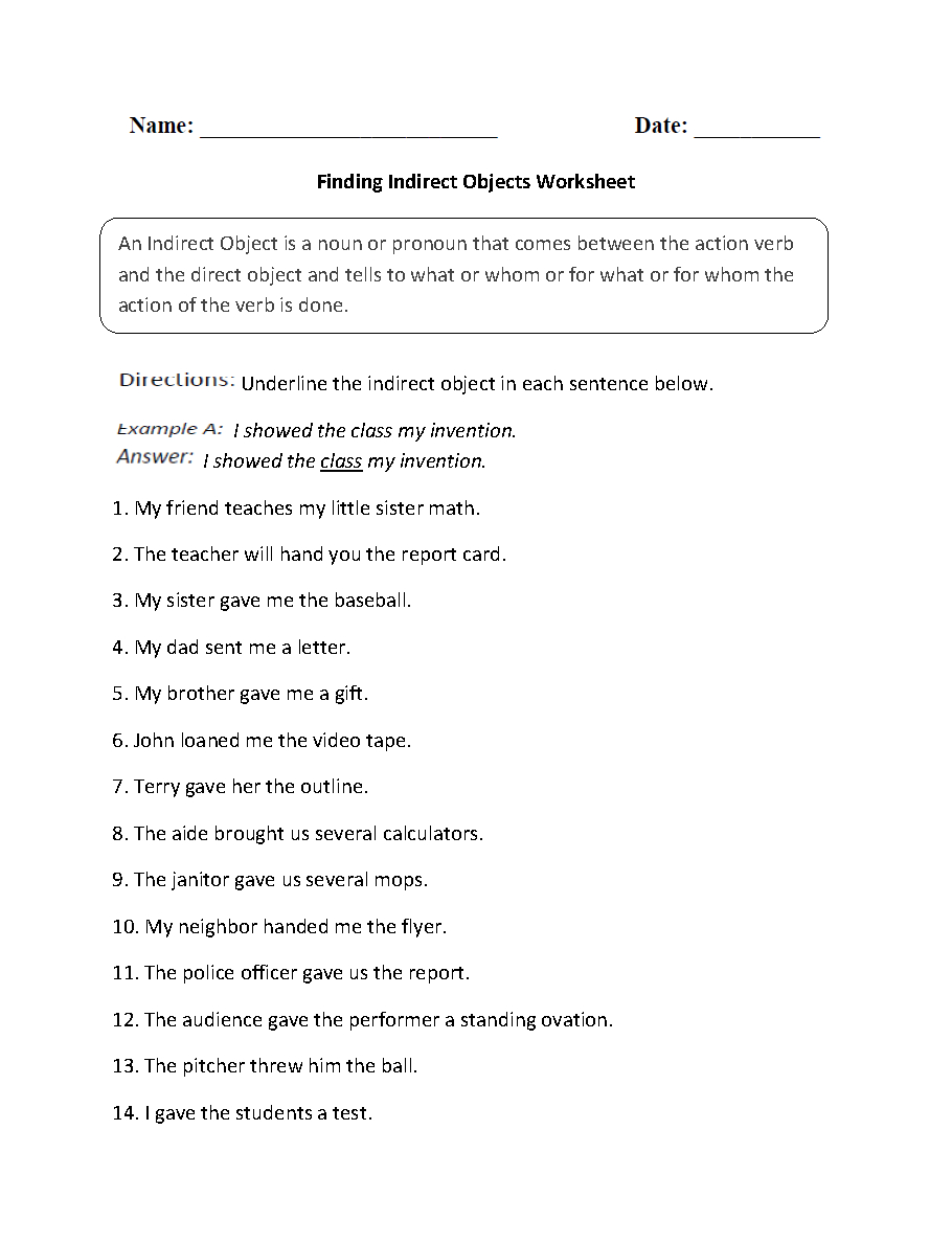 Parts Of A Sentence Worksheets  Direct And Indirect Objects Worksheets Also Double Object Pronouns Spanish Worksheet
