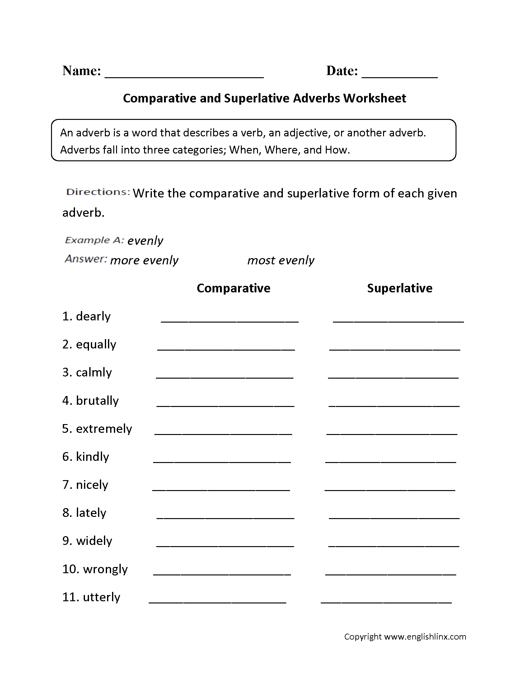 Parts Speech Worksheets  Adverb Worksheets Throughout Adverb Worksheets 3Rd Grade