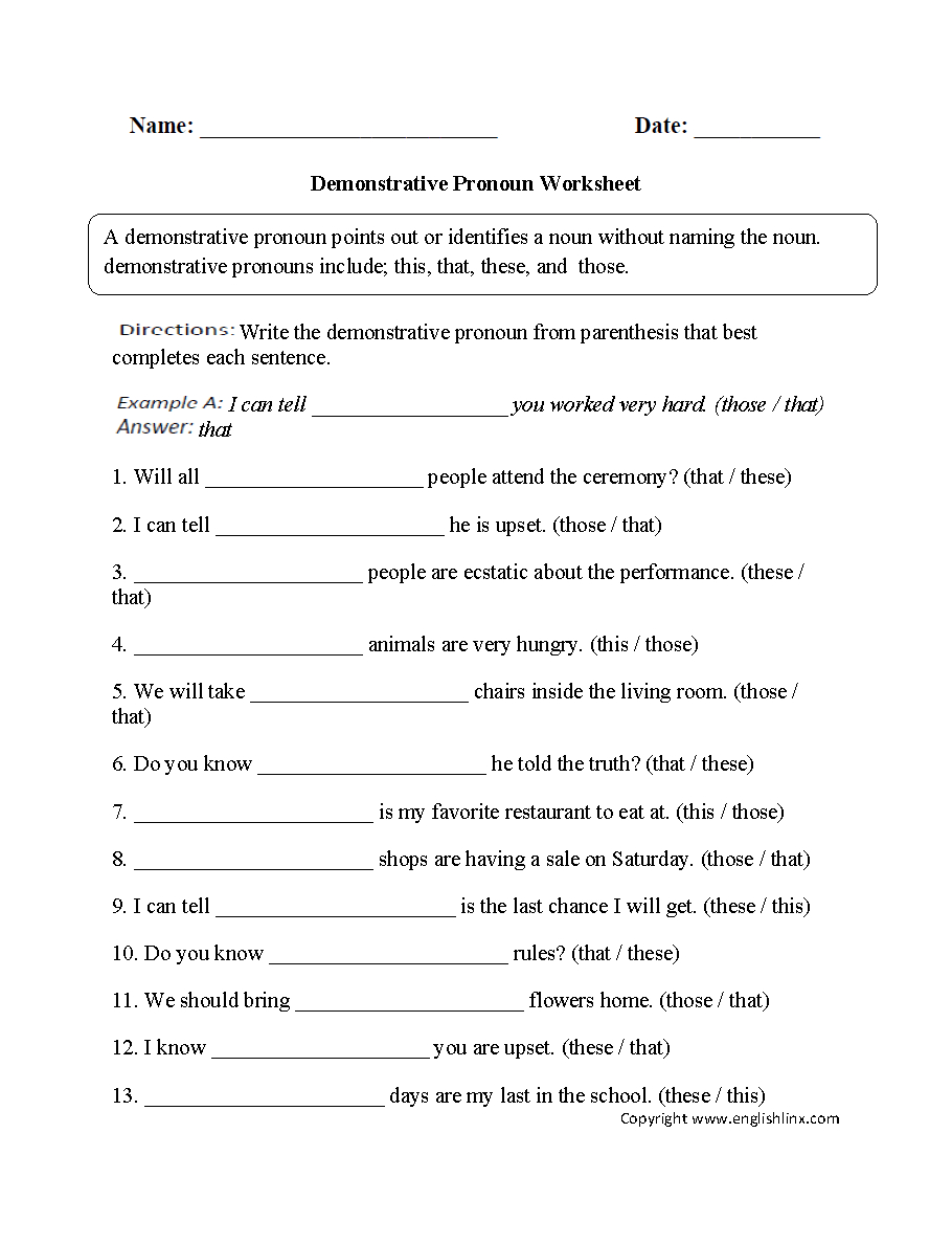 Parts Speech Worksheets  Pronoun Worksheets Pertaining To Pronoun Worksheets 3Rd Grade