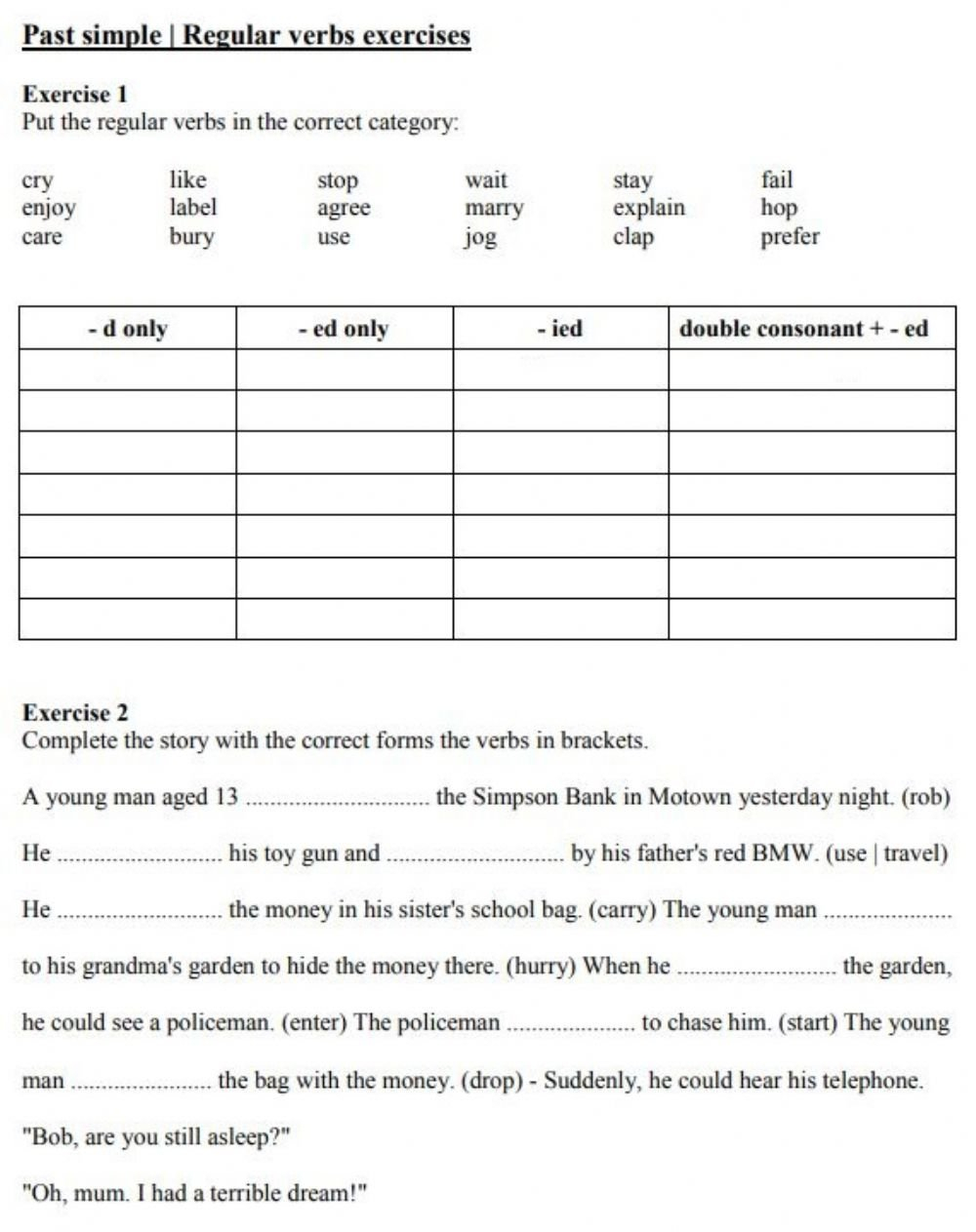 Past Simple Regular Verbs Regular Verbs Worksheet And Y To Ied Worksheets