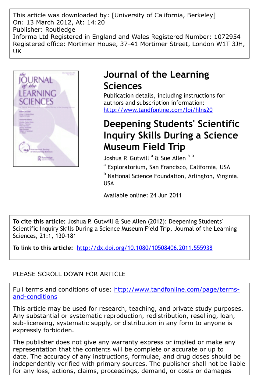 Pdf Deepening Students' Scientific Inquiry Skills During A Science Within California Science Center Field Trip Worksheet