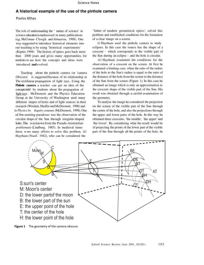 Pdf Problems In The Study Of The Pinhole Camera And The Lenses As Well As Pinhole Camera Worksheet