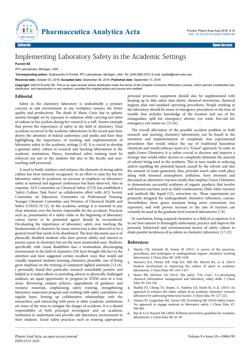 Pdf Safety Teams An Approach To Engage Students In Laboratory Safety With Regard To Lab Safety Scenarios Worksheet Answers