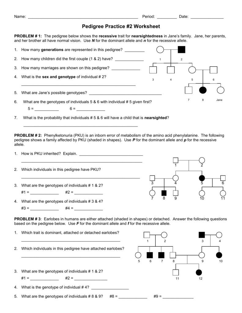 Pedigree Practice 2 Worksheet Also Pedigree Practice Problems Worksheet