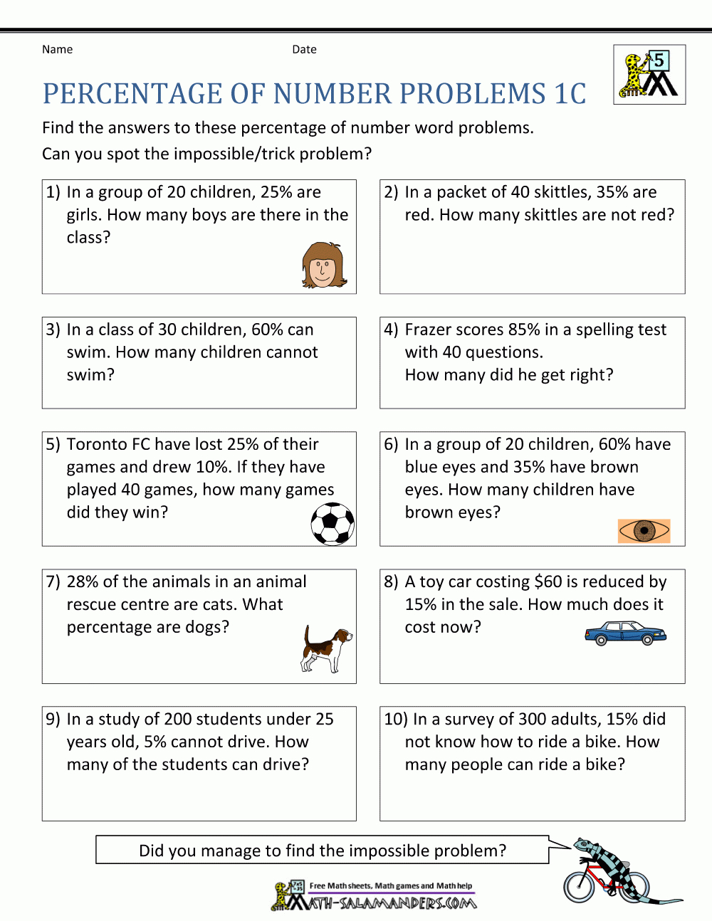 Percentage Word Problems For Solving Percent Problems Worksheet