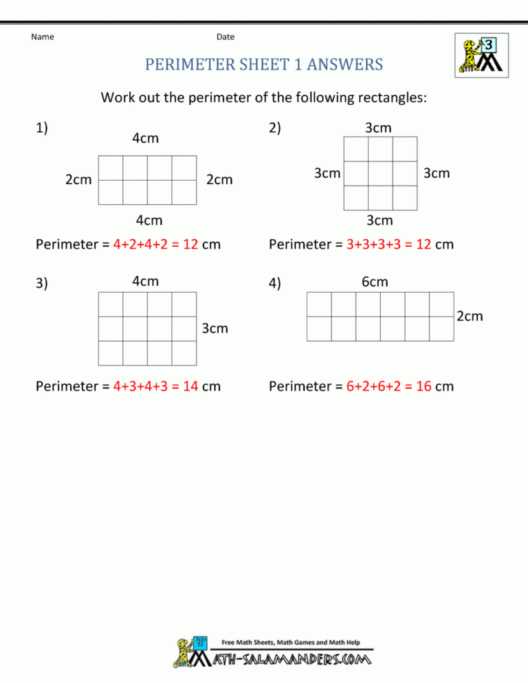 Perimeter Of Compound Shapes Worksheet Answer Key