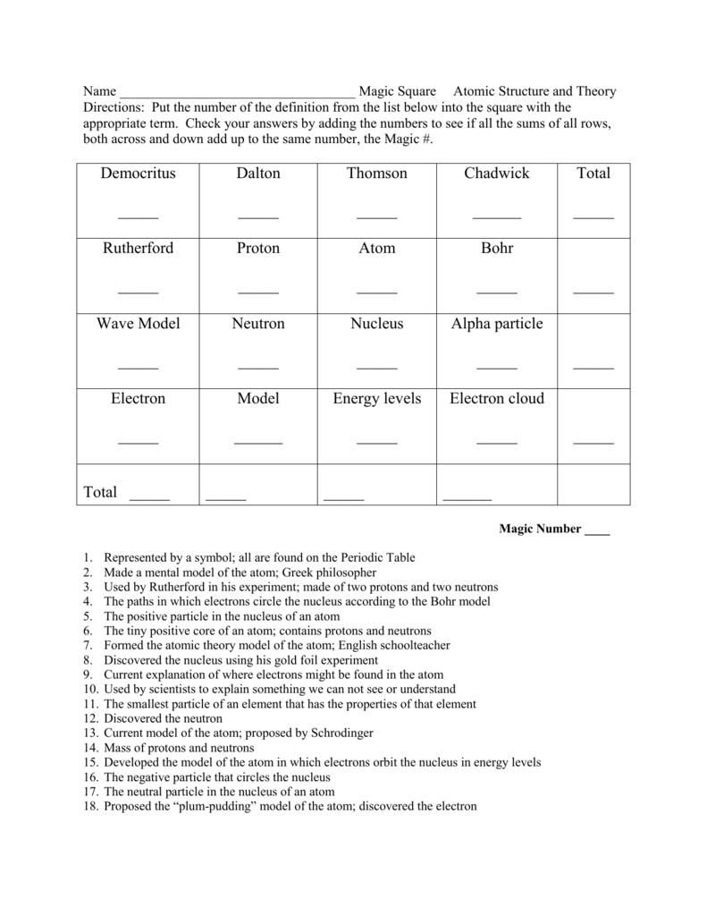 Periodic Table Magic Square Worksheet Answers  Elcho Table For Periodic Table Magic Square Worksheet Answers